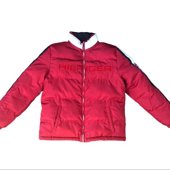 Vintage 2011 Tommy Hilfiger Reversible Jacket Large Black Red BIG LOGO - Picture 9 of 15